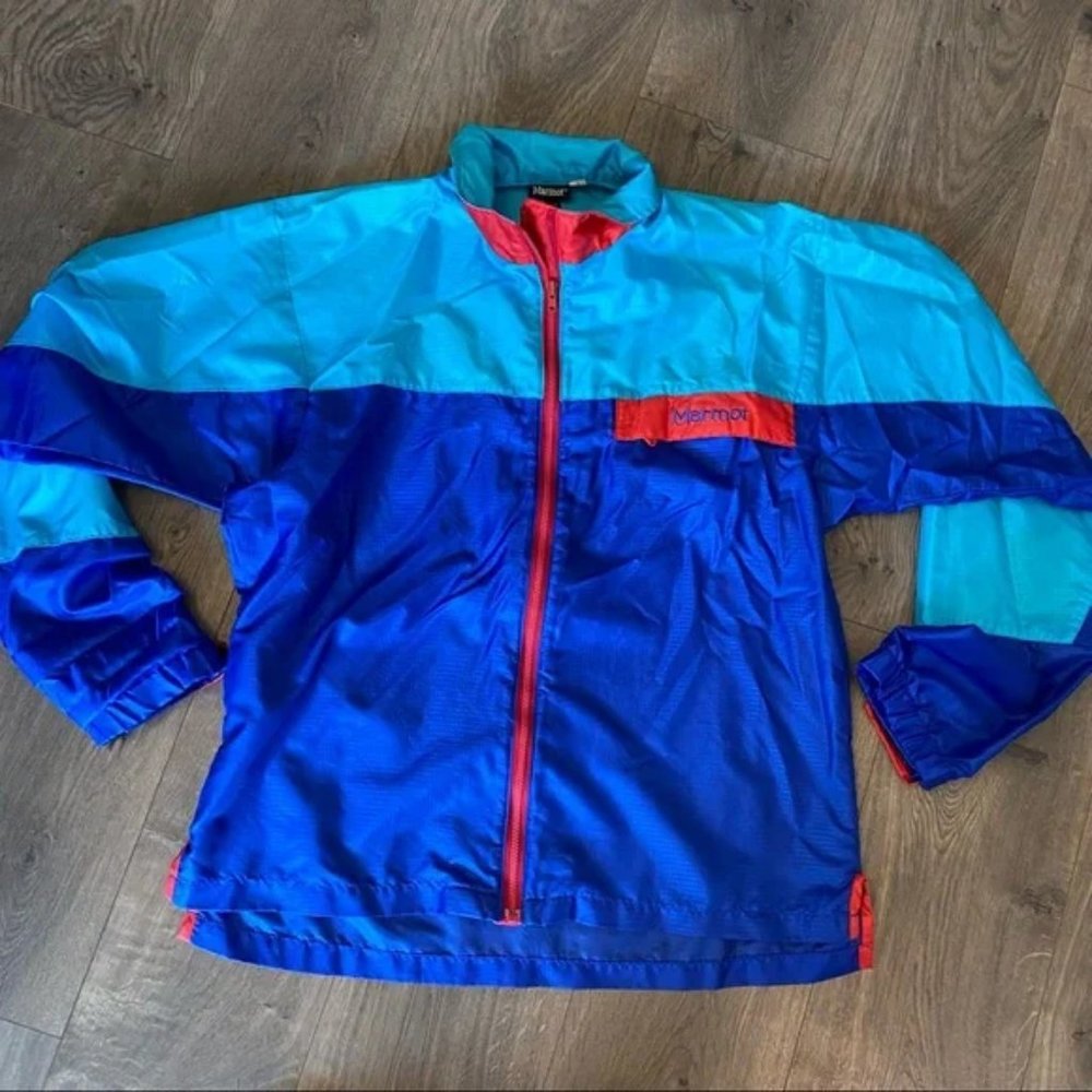 Marmot Colorblock Teal Blue Red Full Zip Windbreaker Jacket Size Large MSRP $145